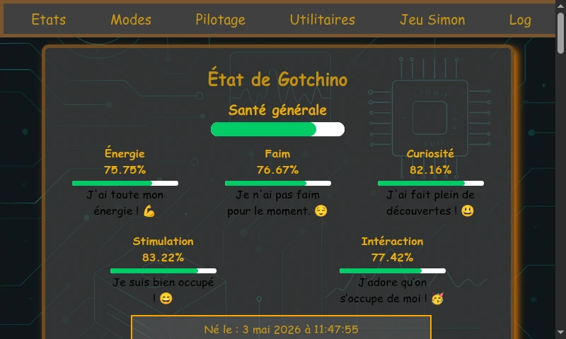 Screenshot des barres d'états de son interface