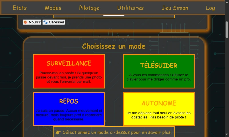 Screenshot du choix des modes de son interface